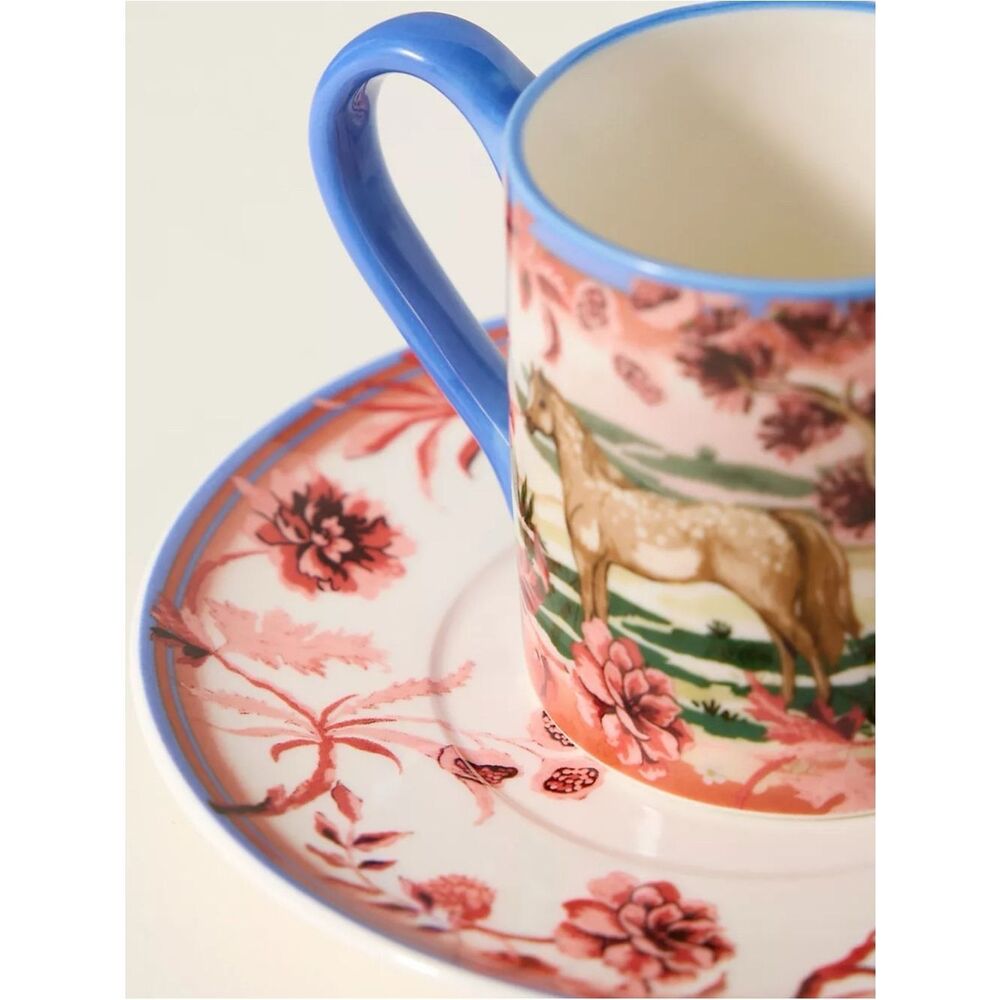 Anthropologie Portobello Stoneware Espresso Cup & Saucer in Brown Horse ~ New - Picture 2 of 3